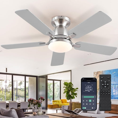 46 Inch Smart Flush Mount Ceiling Fan With Dimmable Lights