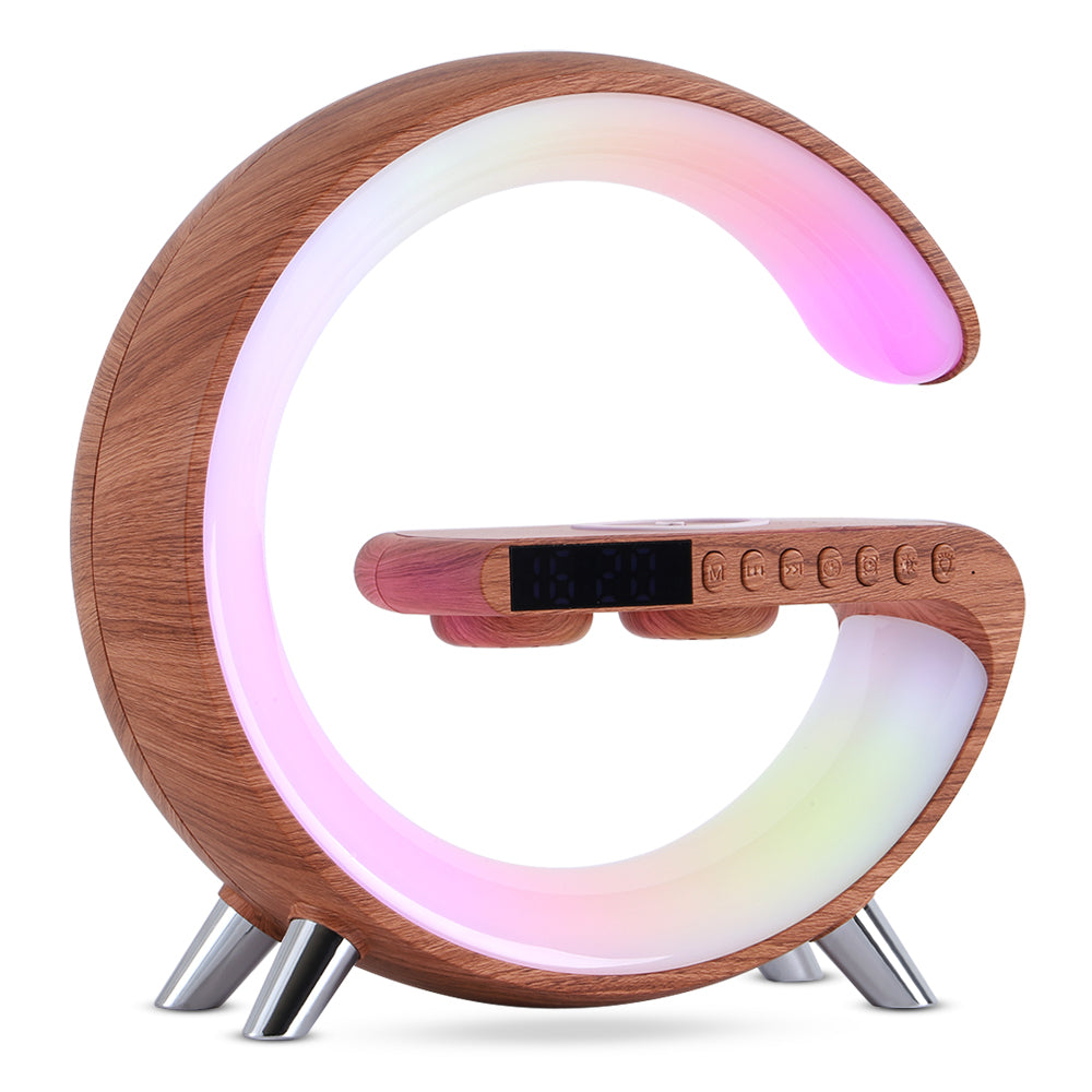 AuraGlow G Shaped LED Light Bluetooth Speaker with Wireless Charging and App Control