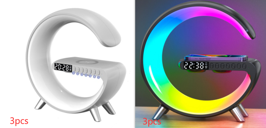AuraGlow G Shaped LED Light Bluetooth Speaker with Wireless Charging and App Control