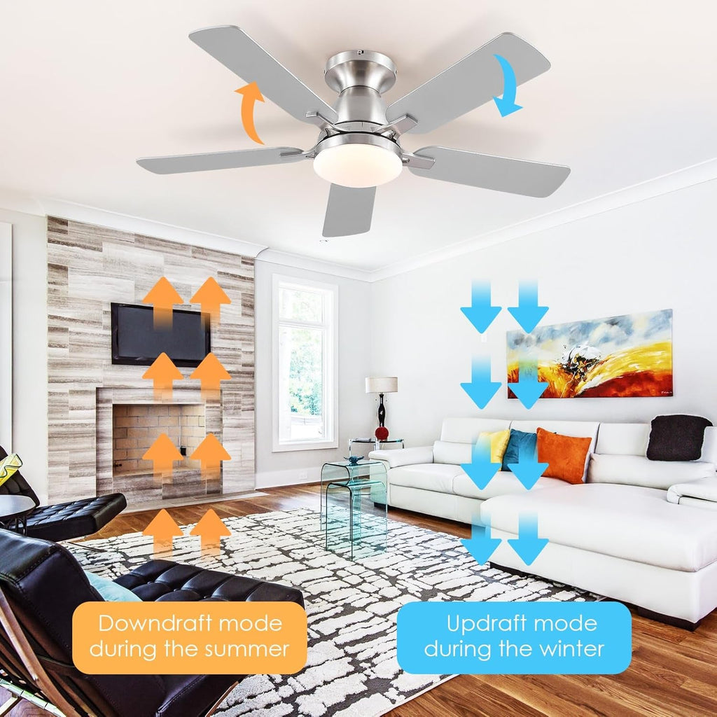 46 Inch Smart Flush Mount Ceiling Fan With Dimmable Lights