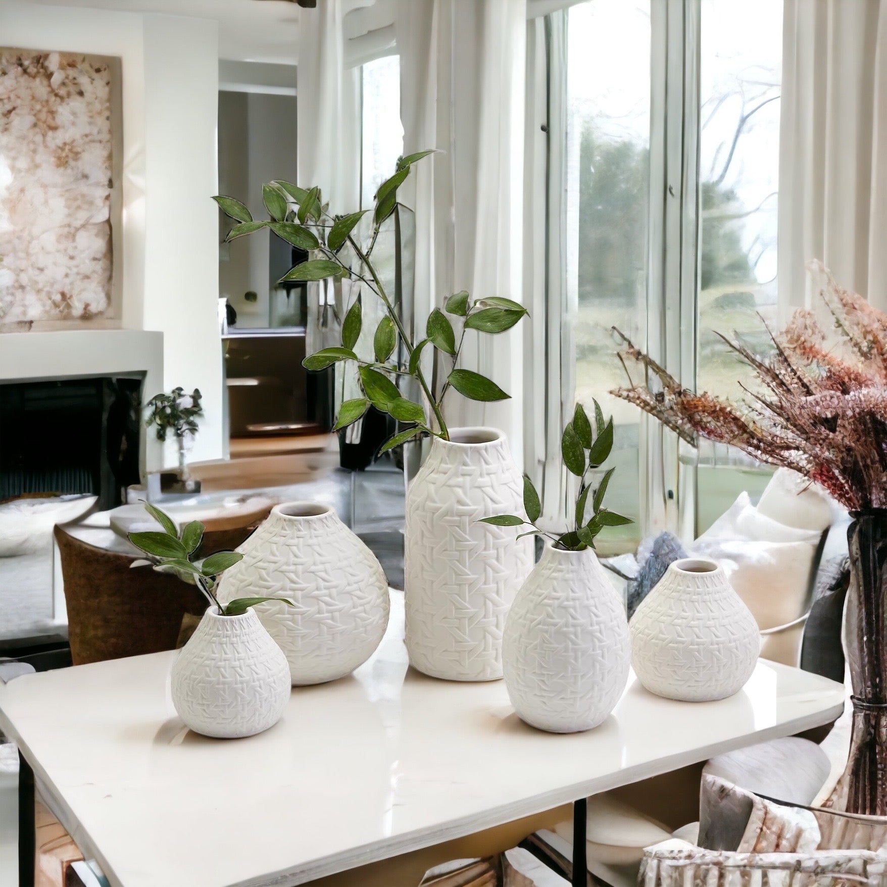 Handcrafted Textured Ceramic Vase Set – Modern Minimalist Decor