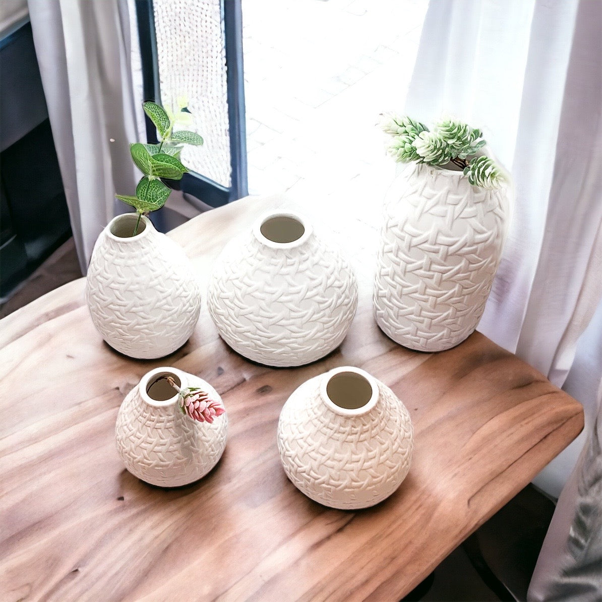Handcrafted Textured Ceramic Vase Set – Modern Minimalist Decor