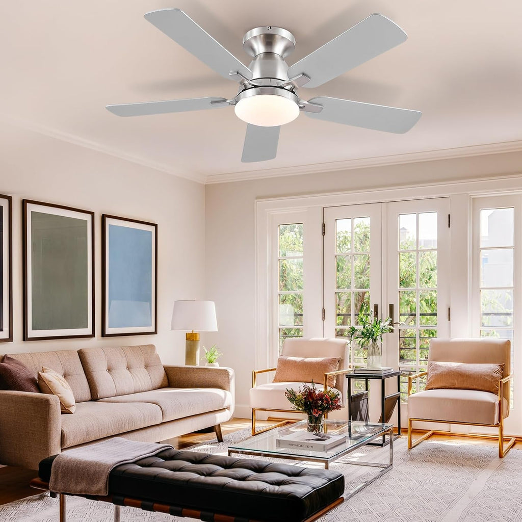 46 Inch Smart Flush Mount Ceiling Fan With Dimmable Lights