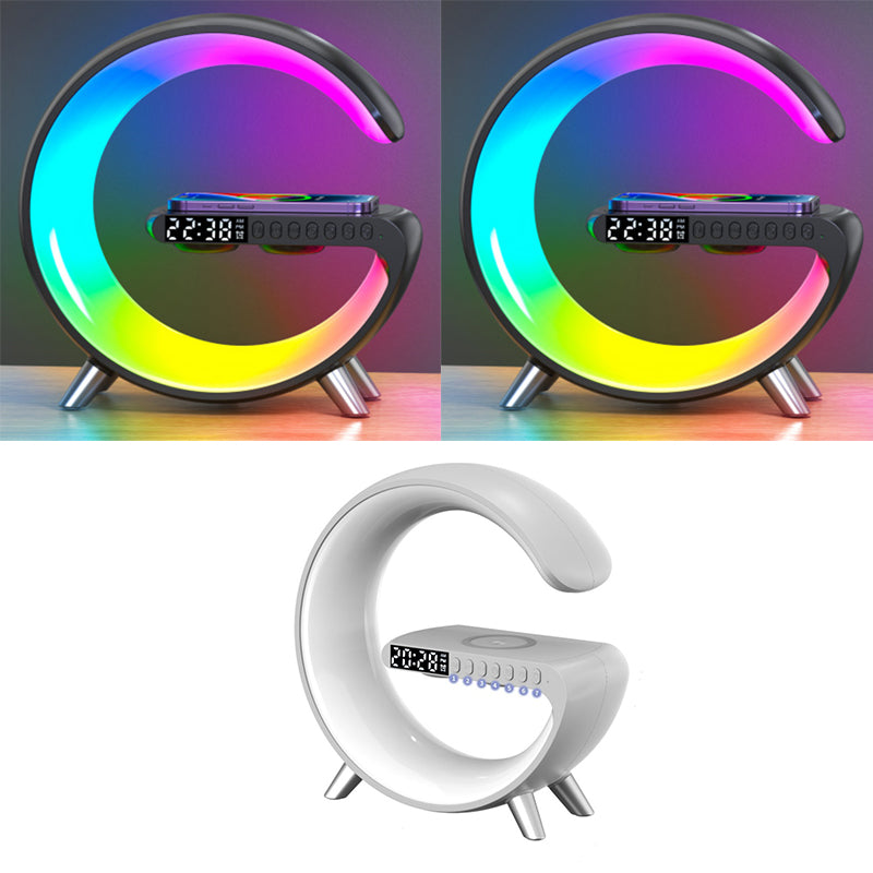 AuraGlow G Shaped LED Light Bluetooth Speaker with Wireless Charging and App Control