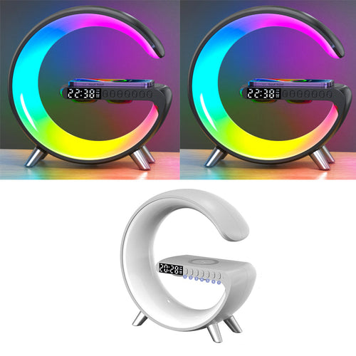 AuraGlow G Shaped LED Light Bluetooth Speaker with Wireless Charging and App Control